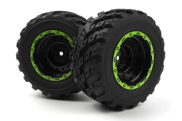 Blackzon Smyter MT Wheels/Tires Assy (Black/Green/2pcs) (540181)