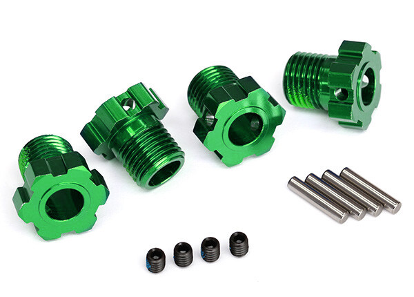 Traxxas - Wheel hubs, splined, 17mm (green-anodized) (4)/ 4x5 GS (4), 3x14mm pin (4) (TRX-8654G)