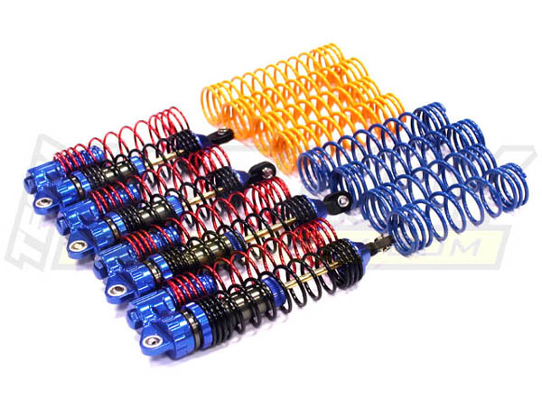 Integy XSR2 HeavyDuty Piggyback Shock Set w/ Ti-Nitride Shaft, Blauw - Traxxas Slash/Rustler/Stampede