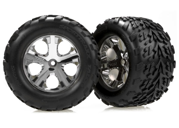 Tires & wheels, assembled, glued (2.8") (all-star chrome wheels, talon tires, foam inserts) (nitro rear/ electric front) (2)