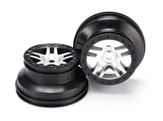 Wheels, SCT Split-Spoke, satin chrome, black beadlock style, dual profile (2.2 outer 3.0 inner) (front/rear) (2)